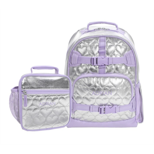 Potterybarn Mackenzie Silver Metallic Hearts Backpack & Lunch Bundle, Set of 2