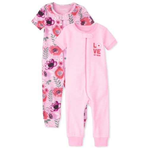 Childrensplace Baby And Toddler Girls Striped Floral Snug Fit Cotton One Piece Pajamas 2-Pack