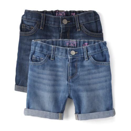 Childrensplace Toddler Girls Roll Cuff Denim Midi Shorts 2-Pack