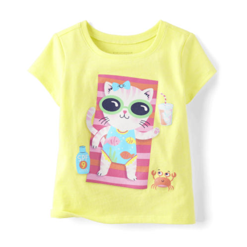 Childrensplace Baby And Toddler Girls Cat Beach Towel Graphic Tee