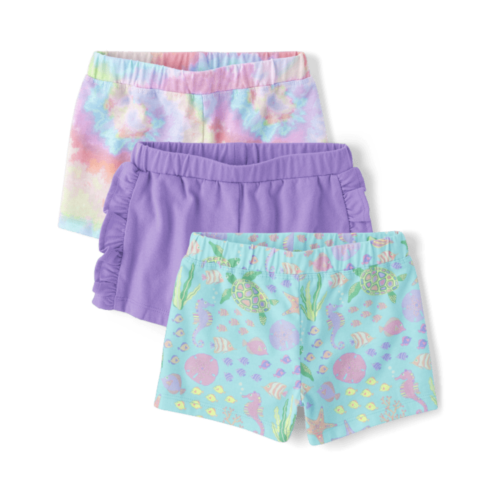 Childrensplace Toddler Girls Rainbow Tie Dye Ruffle Shorts 3-Pack