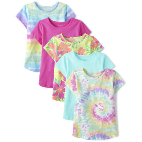 Childrensplace Girls Rainbow Tie Dye Tee Shirt 5-Pack