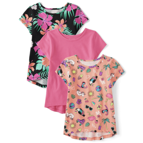 Childrensplace Girls Tropical High Low Tee Shirt 3-Pack
