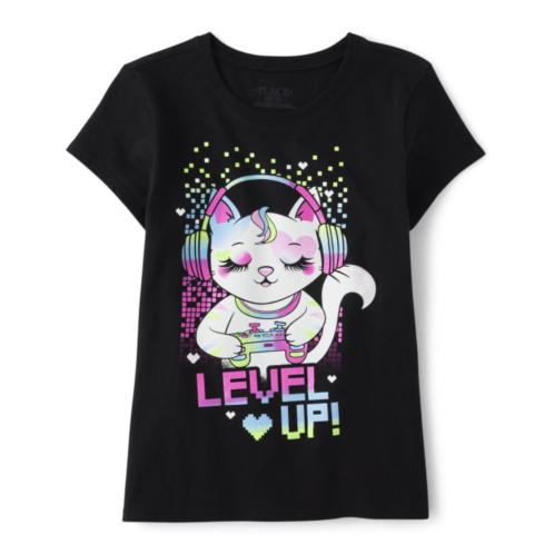 Childrensplace Girls Level Up Cat Graphic Tee