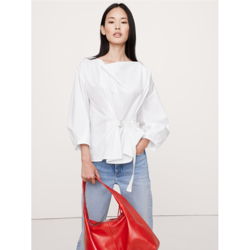 Bananarepublic Reversible Cotton Poplin Cowl-Neck Tie-Waist Top