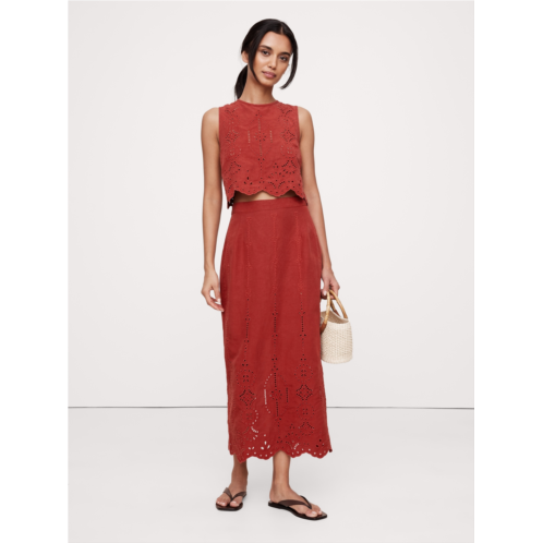 Bananarepublic TENCEL-Linen Eyelet Long Midi Skirt