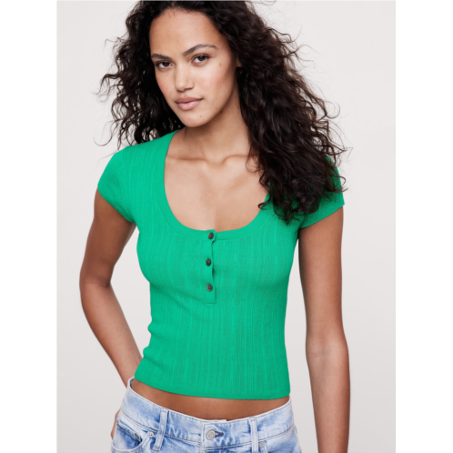 Bananarepublic Crinkle Knit Cap-Sleeve Henley