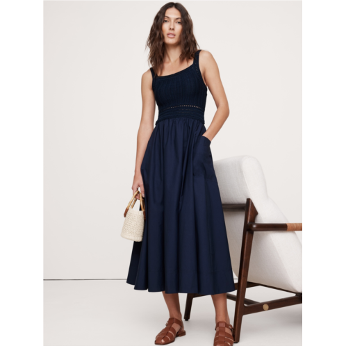 Bananarepublic Crochet & Cotton Poplin Mixed-Media Midi Dress
