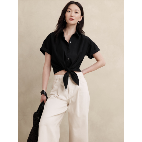 bananarepublic Poplin Tie-Front Cropped Shirt