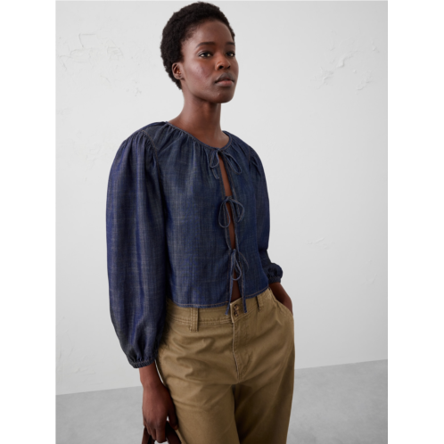 bananarepublic Denim Open Tie-Front Top