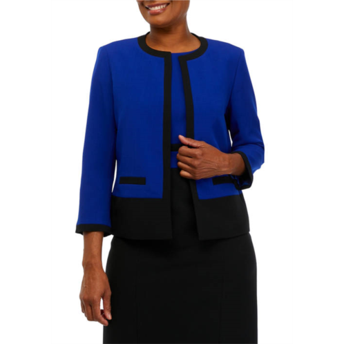 Kasper  Womens 3/4 Sleeve Royal Blue and Black Color Block Jacket