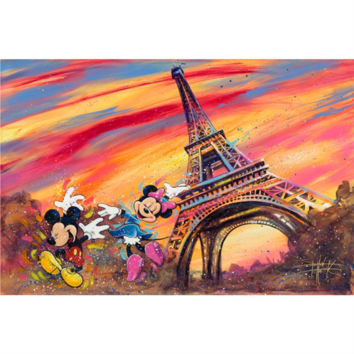 Disney Mickey and Minnie Mouse Dancing Across Paris by Stephen Fishwick Canvas Artwork Limited Edition