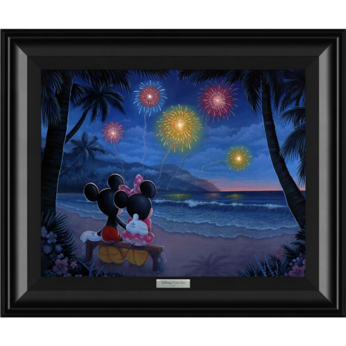 Disney Mickey and Minnie Mouse Evening Fireworks on the Beach by Tim Rogerson Framed Canvas Artwork Limited Edition