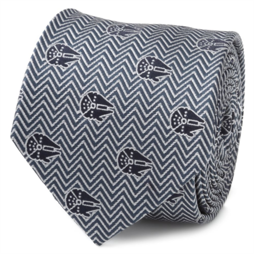 Disney Millennium Falcon Herringbone Blue Silk Tie for Adults Star Wars