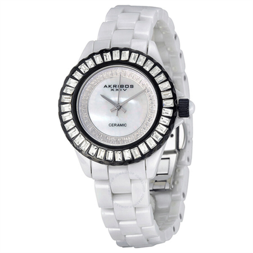 Akribos Xxiv Ceramic White Mother of Pearl Dial Ladies Watch