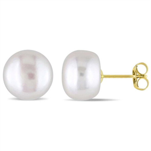 Amour 9 - 10 Mm Cultured Freshwater Pearl Stud Earrings In 10K Yellow Gold