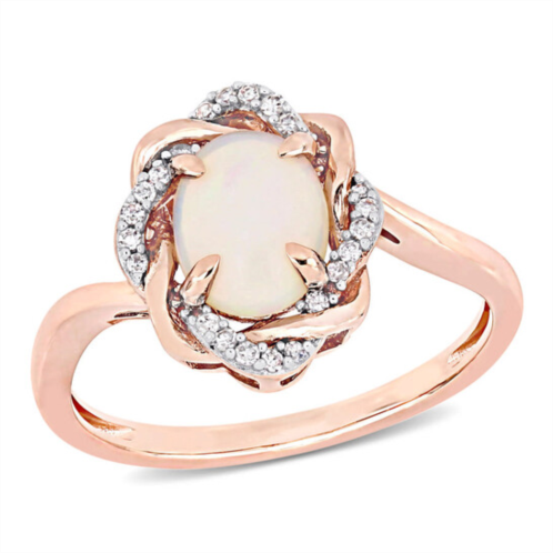 Amour 3/4 CT TGW Ethiopian Blue Opal and 1/10 CT TW Diamond Interlaced Halo Ring 10K Rose Gold