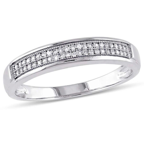 Amour Mens 1/8 CT TW Diamond Double Row Wedding Band In 10K White Gold