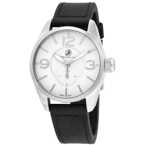 Brooklyn Watch Co. Lafayette White Dial Black Leather Swiss Quartz Mens Watch