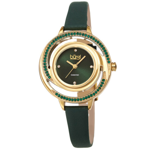 Burgi Quartz Diamond Green Dial Ladies Watch
