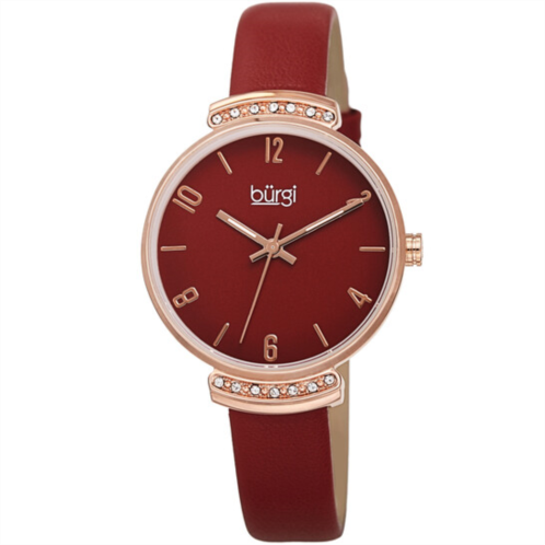 Burgi Quartz Red Dial Red Leather Ladies Watch