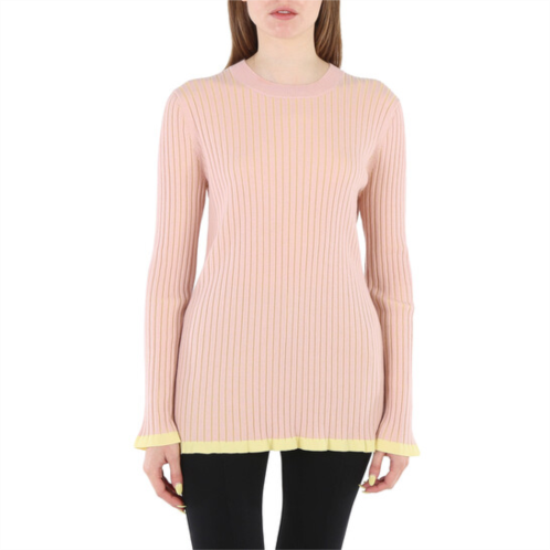 Burberry Ladies Knit Tops Solid Pale Pink Crew Neck, Size Medium