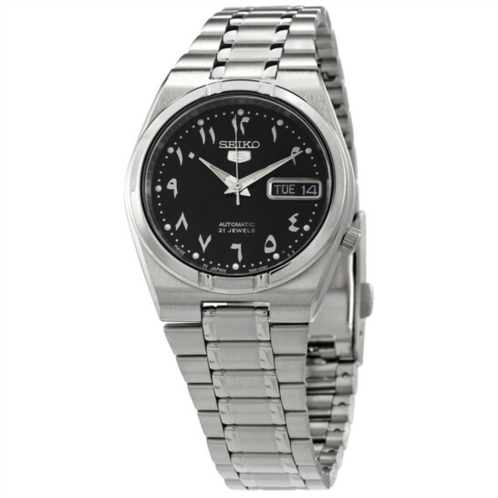 Seiko 5 Automatic Black Arabic Dial Stainless Steel Mens Watch