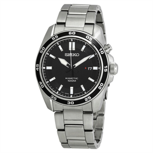 Seiko Kinetic Black Dial Stainless Steel Mens Watch