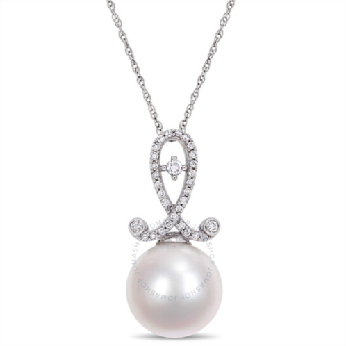 Amour 11-12mm Cultured Freshwater Pearl and 1/5 CT TW Diamond Twist Pendant with Chain In 10K White Gold