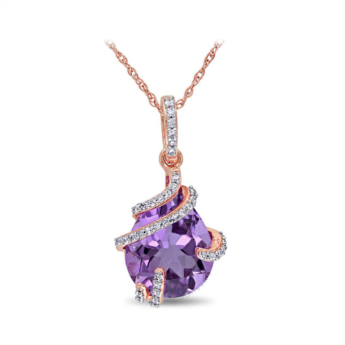 Amour 1/8 CT TW Diamond and 4 CT TGW Amethyst Solitaire Swirl Pendant with Chain In 10K Rose Gold