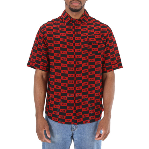 424 Mens Short-sleeve Repeat Logo Shirt In Red/Black, Size Small