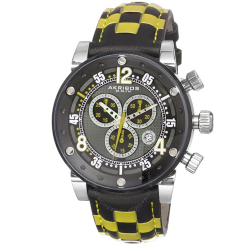 Akribos Xxiv Explorer Chronograph Steel Black and White Checkered Leather Strap Watch