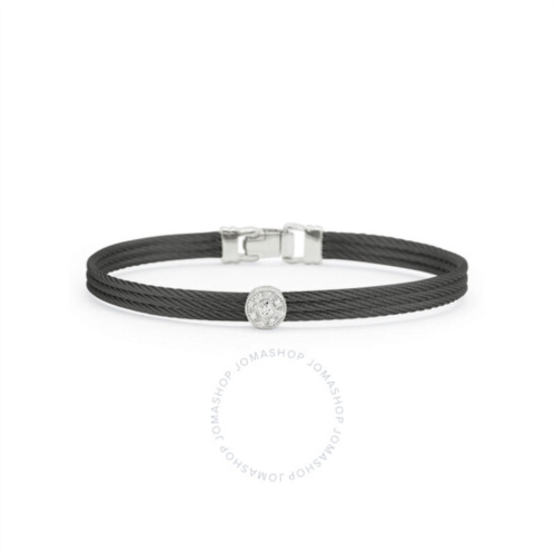 Alor Black Cable Classic Stackable Bracelet with Single Round Station set in 18kt White Gold