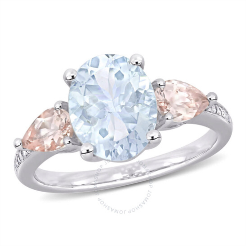 Amour 3 CT TGW Ice Aquamarine, Morganite and Diamond-accent 3-sTone Ring In Sterling Silver