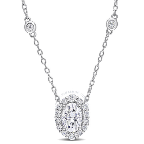 Amour 1 1/2 CT DEW Created Moissanite Oval Halo Necklace In Sterling Silver