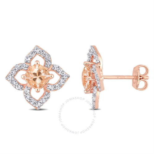 Amour 1 3/5 CT TGW Morganite and White Topaz Floral Stud Earrings In Rose Plated Sterling Silver