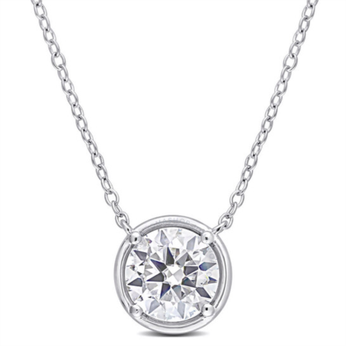Amour 1 4/5 CT TGW Created Moissanite Halo Circle Pendant with Chain In Sterling Silver