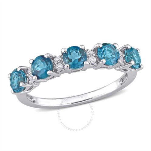 Amour 1 5/8 CT TGW London Blue Topaz and White Topaz Semi Eternity Ring In Sterling Silver