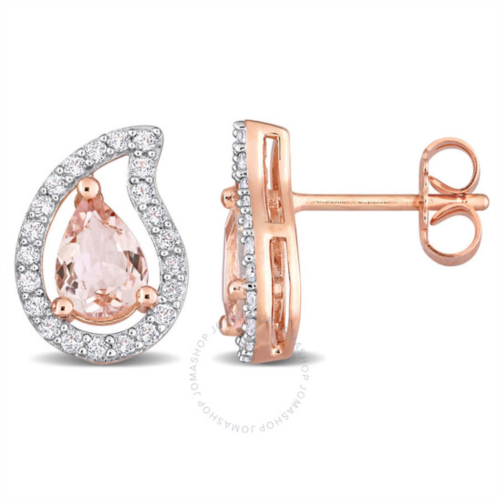 Amour 1 7/8 CT TGW Pear Shape Morganite and White Topaz Teardrop Stud Earrings In Rose Plated Sterling Silver