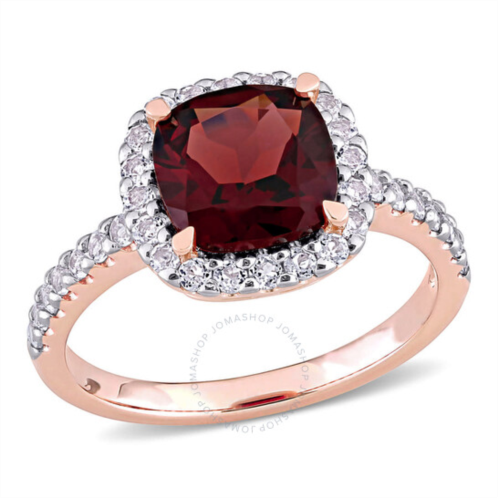 Amour 4 1/10 CT TGW Garnet and White Topaz Halo Ring In 10K Rose Gold