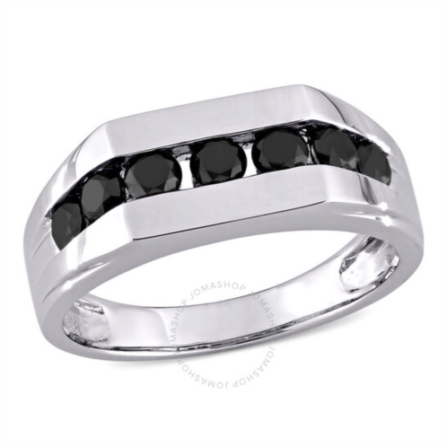 Amour 1 CT TW Mens Channel Set Black Diamond Ring In 10K White Gold