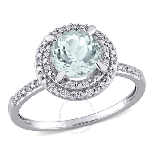 Amour 1 1/7 CT TGW Aquamarine and 1/10 CT TW Diamond Halo Engagement Ring In 10K White Gold