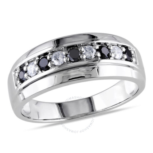 Amour Mens 1/2 CT TW Black and White Diamond Wedding Band In 10K White Gold