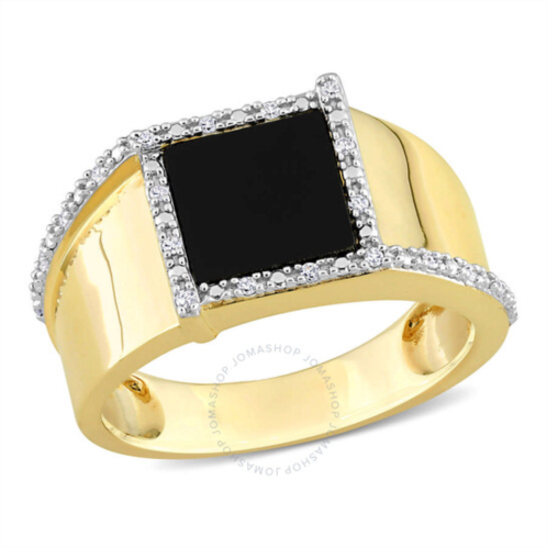 Amour 6 CT TGW Square Black Onyx and 1/10 CT TDW Diamond Mens Ring In 10K Yellow Gold