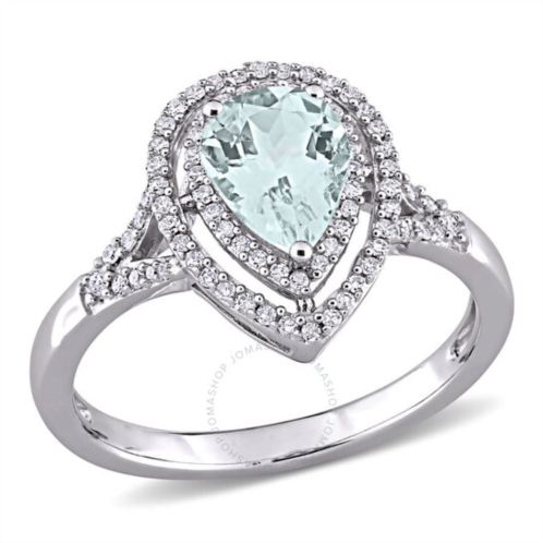 Amour 1 1/5 CT TGW Pear Shape Aquamarine and 1/4 CT TGW Diamond Ring In 14K White Gold