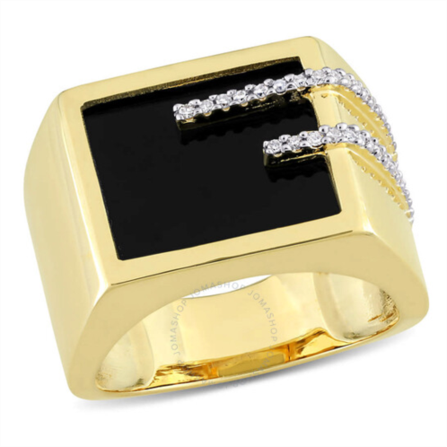 Amour 5 CT TGW Square Black Onyx and 1/6 CT TW Diamond Mens Ring In Yellow Plated Sterling Silver