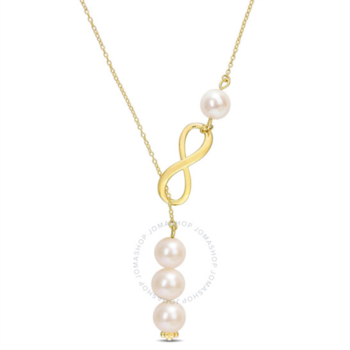 Amour 8-9mm Cultured Freshwater Pearl Infinity Lariat Necklace In Yellow Plated Sterling Silver