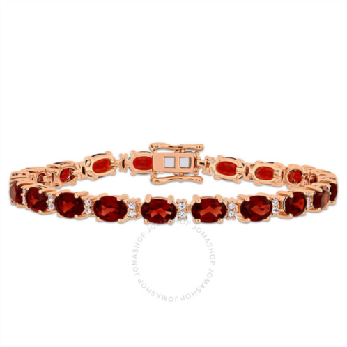 Amour 19 5/8 CT TGW Garnet and White Sapphire Tennis Bracelet In Rose Plated Sterling Silver
