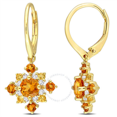 Amour 2 1/10 CT TGW Citrine, Madeira Citrine and White Topaz Leverback Cluster Drop Earrings In Yellow Plated Sterling Silver