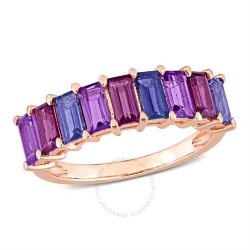 Amour 2 1/6 CT TGW Baguette Amethyst-Brazil Rhodolite and Iolite Semi-eternity Ring In Rose Plated Sterling Silver